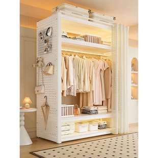 挂衣架落地卧室洞洞板衣柜晚上放衣防尘金属货架挂衣服的架子绢花