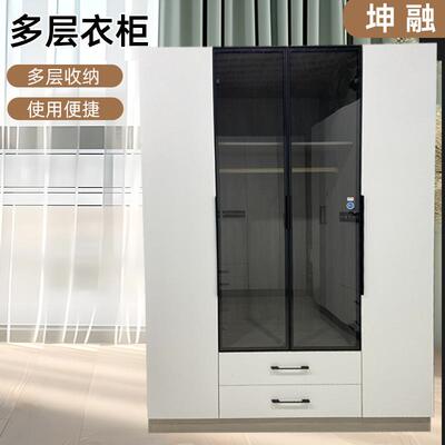 简易版式衣柜玻璃柜门家用大容量储物衣柜北欧小户型儿童收纳衣橱