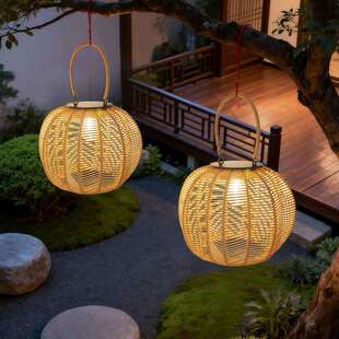 户外太阳能吊灯庭院灯免布线充电中式氛围挂灯南瓜灯笼葡萄架防水