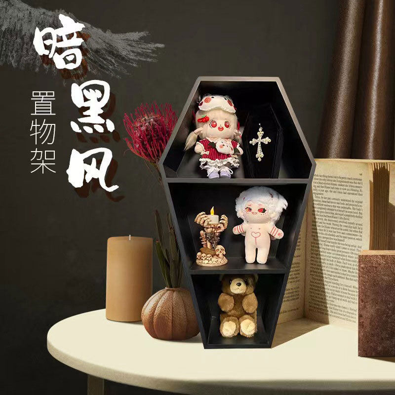 跨境实木哥特式棺材置物架幽灵哥特式置物架棺材架展示架黑色现货