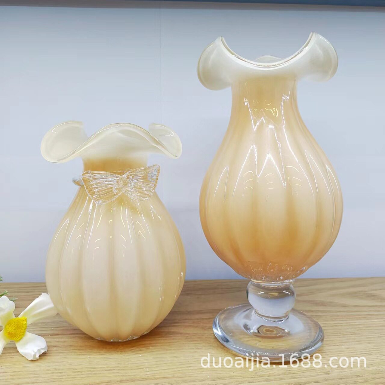 复古风玻璃花瓶肉桂色花瓶北欧简约风家居饰品家用插花