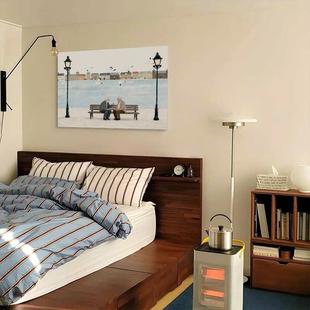 北欧抽象人物横版卧室客厅高级感装饰画蓝色清新手绘艺术床头油画