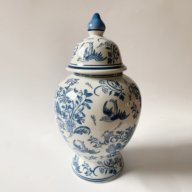 中式复古青花瓷客厅插花花瓶