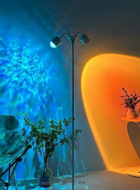 双头水波纹落地灯遥控换色氛围灯网红日落灯16色直播间背景水纹灯