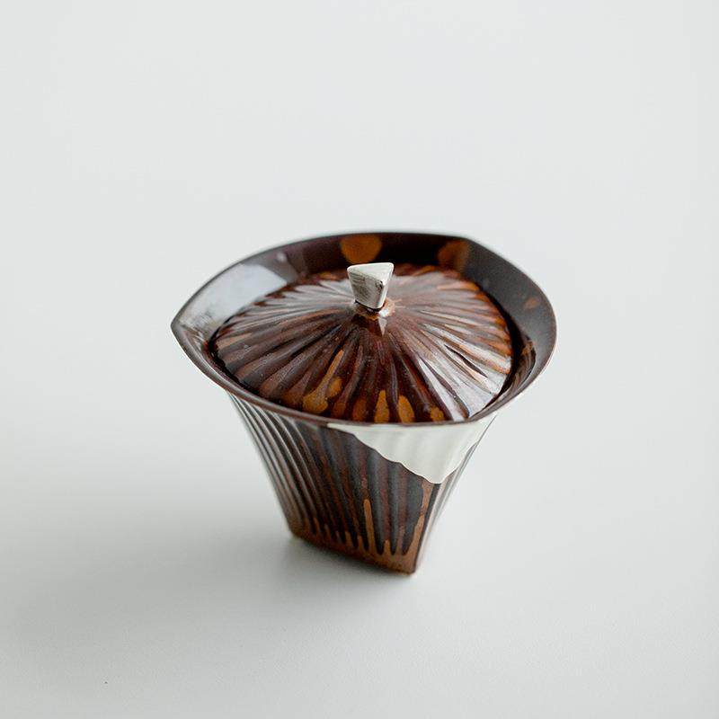 昌朴居窑变栗棕描银三足盖碗茶杯家用二才茶碗单个泡茶器功夫泡茶