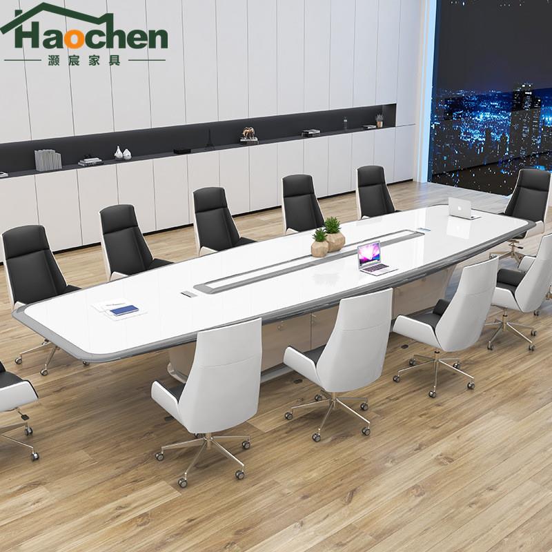 白色烤漆会议桌长桌简约现代培训桌洽谈桌大型办公室长条桌椅组合