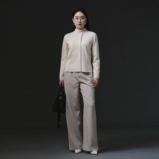 TENGS滕氏织希女装春季新款艺术气质偏襟立体肌理立领针织衫上衣