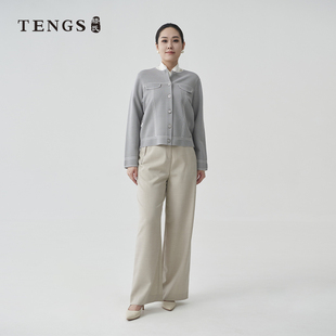 TENGS滕氏织希女装春季新款时尚通勤圆领针织长袖开衫外套百搭
