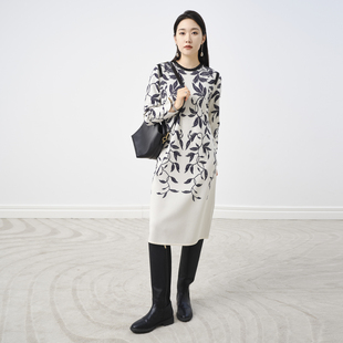 TENGS滕氏织希女装春季新款优雅提花肌理感花纹圆领针织连衣裙