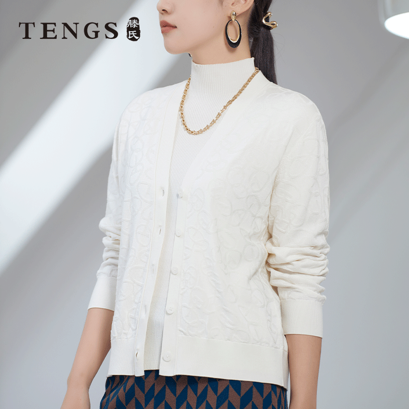 TENGS提花蚕丝羊毛针织开衫