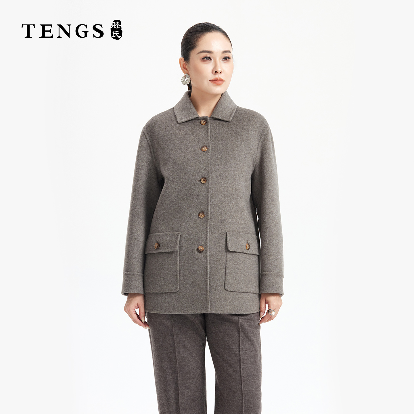 TENGS柔软双面绵羊毛小翻领上衣