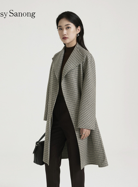 TENGS滕氏/萨侬女装秋冬新款舒适百搭职场通勤纯色休闲绵羊毛大衣