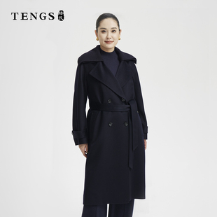 TENGS/滕氏（服饰）女装英伦风双排扣中长款收腰通勤百搭羊绒大衣