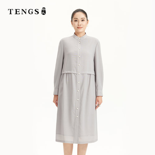 TENGS气质通勤简约长袖连衣裙