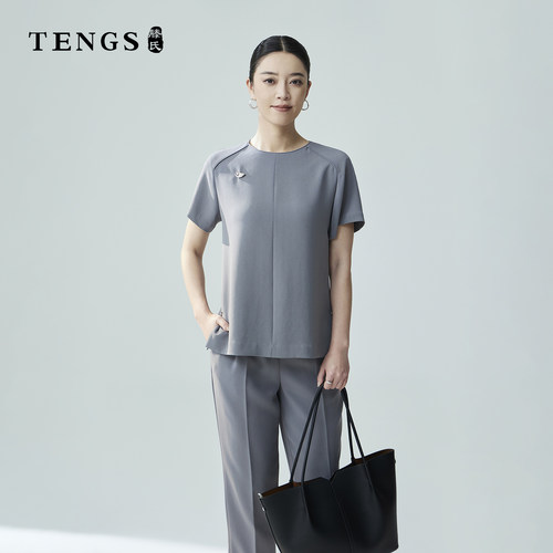 TENGS夏季时尚休闲风短袖衬衫