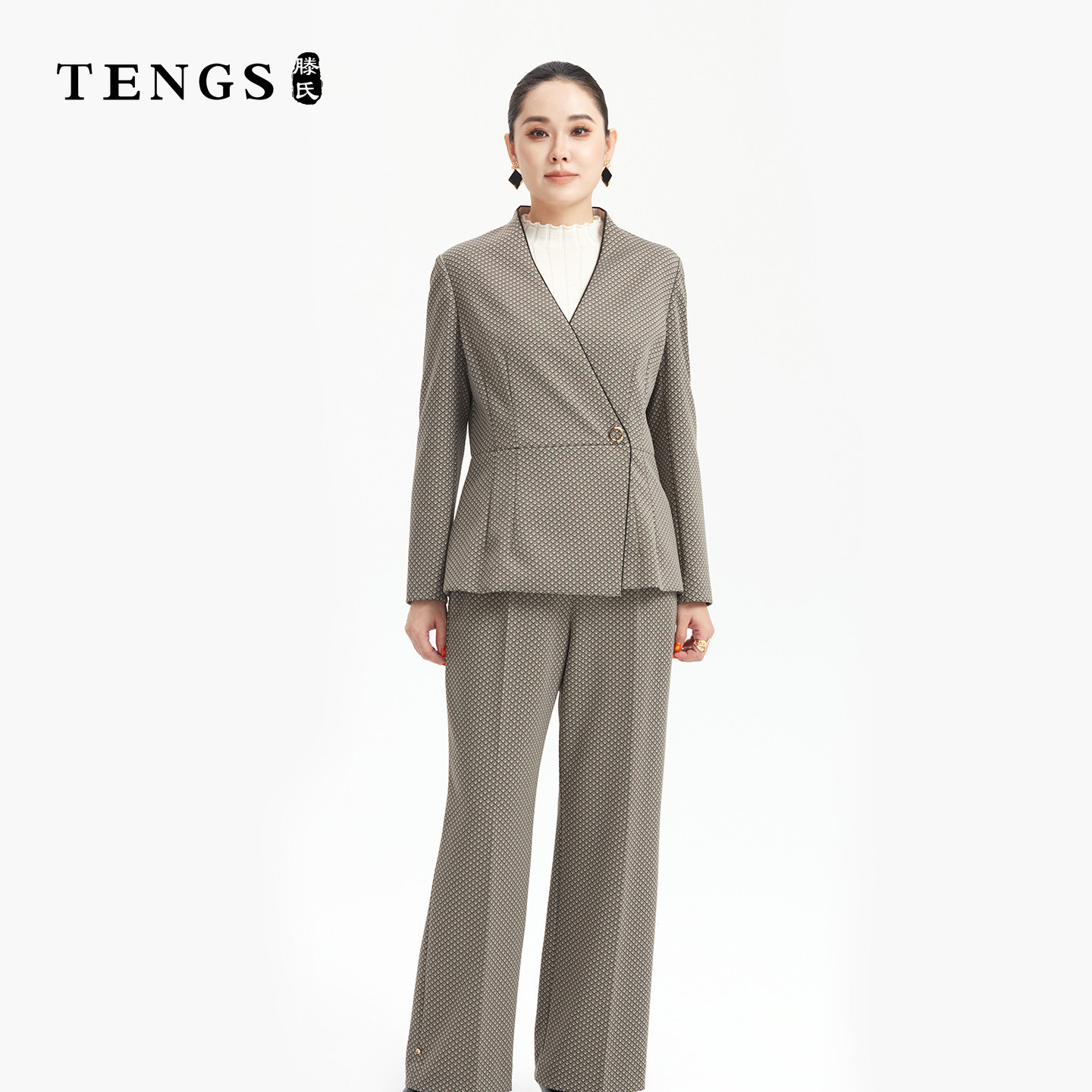 TENGS提花格纹休闲正装上衣单裤