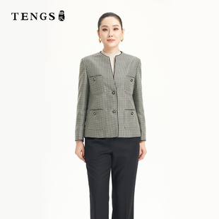 TENGS滕氏女装秋冬新款优雅千鸟格上衣外套