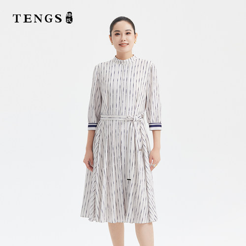 TENGS优雅气质线条印花连衣裙