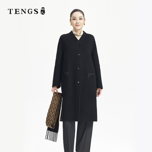 TENGS滕氏秋冬新款简约优雅职场通勤百搭款长大衣