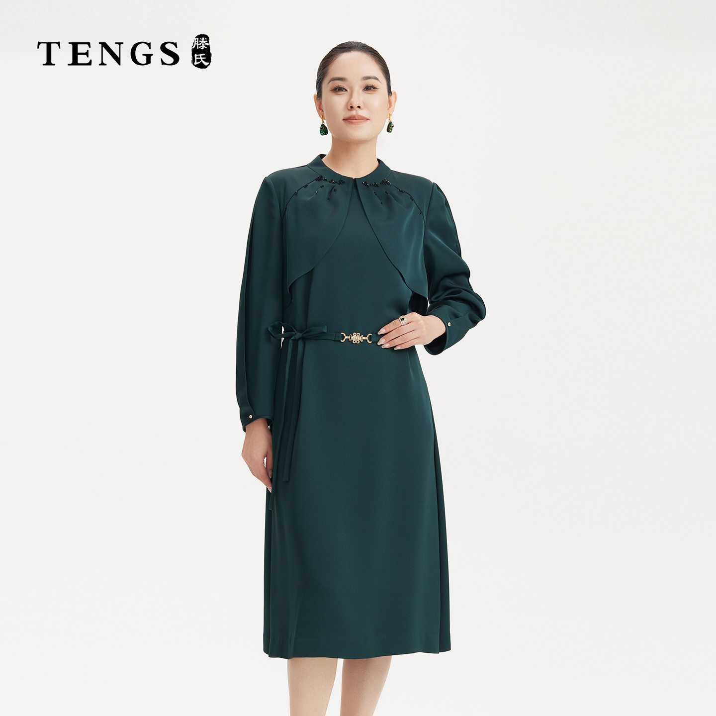 TENGS层叠效果直身连衣裙