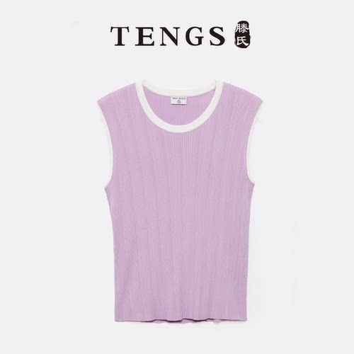 TENGS条纹修身圆领无袖针织衫