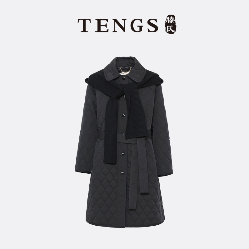 TENGS简约菱格纹长款保温棉服