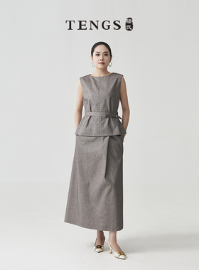 TENGS滕氏/萨侬女装春夏新款通勤时尚轻奢收腰无袖上衣