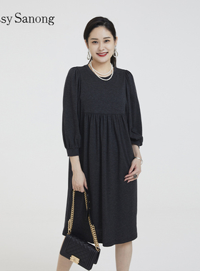 TENGS滕氏/萨侬企业女装秋冬新款职场通勤舒适休闲纯色百搭连衣裙