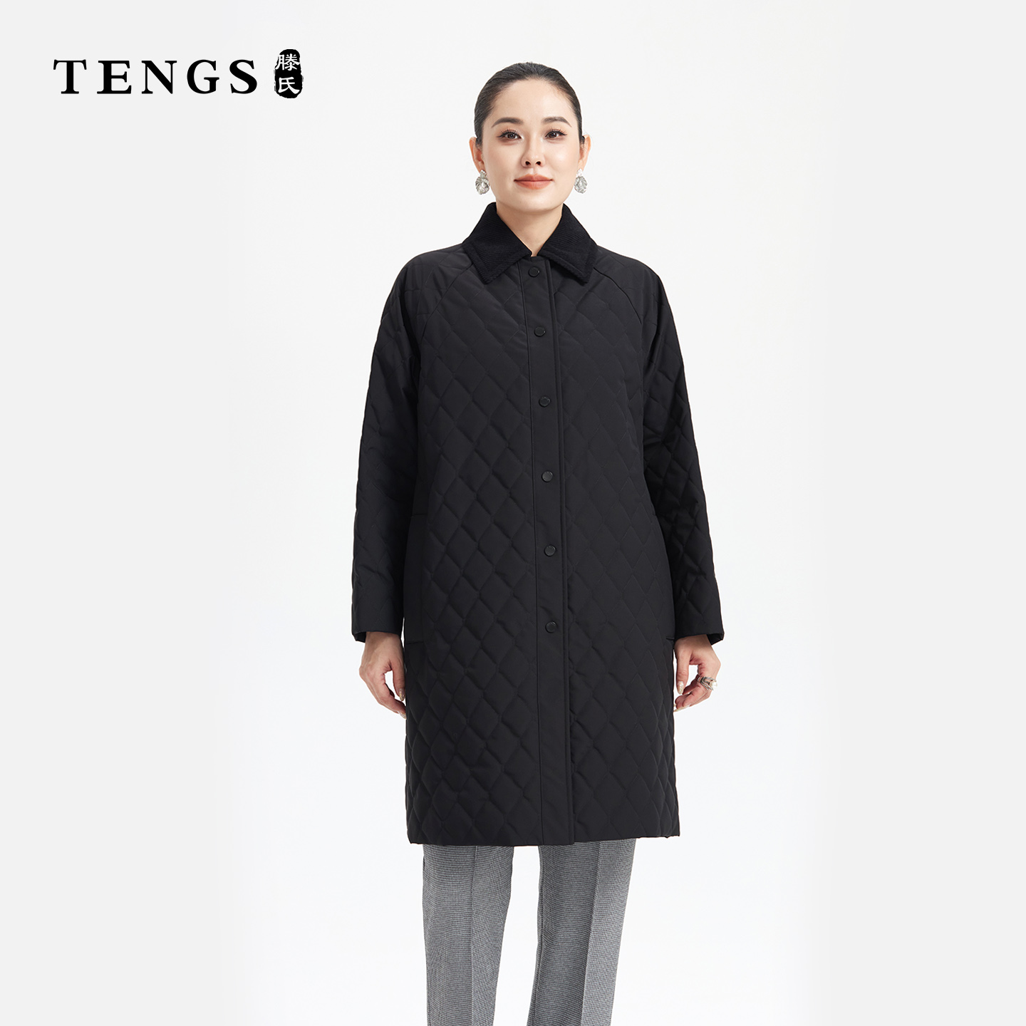 TENGS绗缝通勤简约保暖棉服