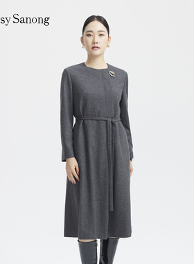 TENGS滕氏/萨侬女装秋冬新款舒适百搭通勤纯色休闲绵羊毛连衣裙