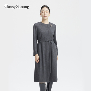 TENGS滕氏/萨侬女装秋冬新款舒适百搭通勤纯色休闲绵羊毛连衣裙