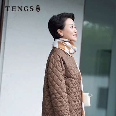 TENGS菱格绗棉保暖通勤咖色棉服