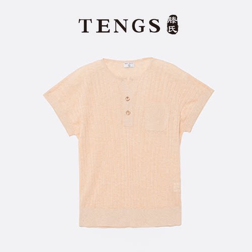 TENGS浅橘套头圆领短袖针织衫
