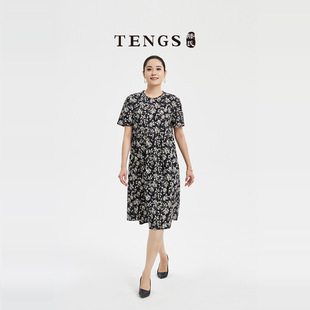 TENGS滕氏/萨侬春夏新款时尚通勤花色优雅轻奢舒适连衣裙