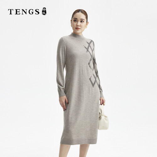 TENGS滕氏春季针织半高领长裙