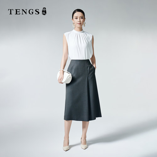TENGS滕氏女装新款优雅气质简约干练通勤百搭纯色半身裙