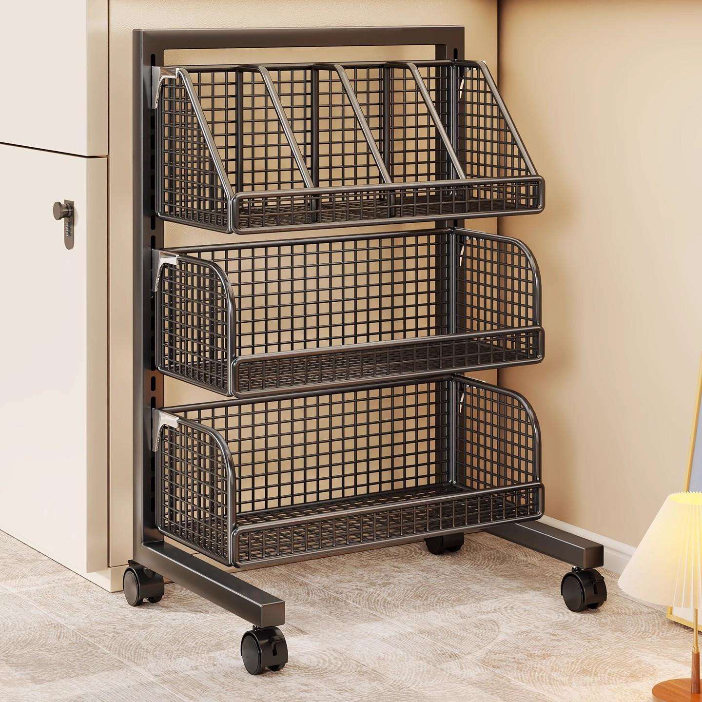 办公室文件架桌边置物多层大容量书本收纳柜书架可移动带轮小推车