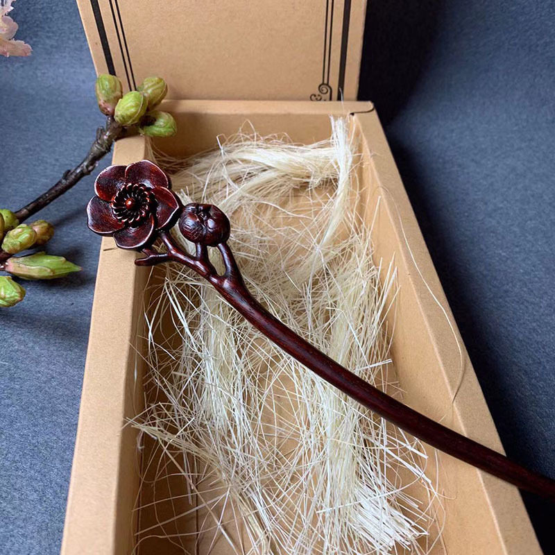 印度小叶紫檀老料梅花发簪古风