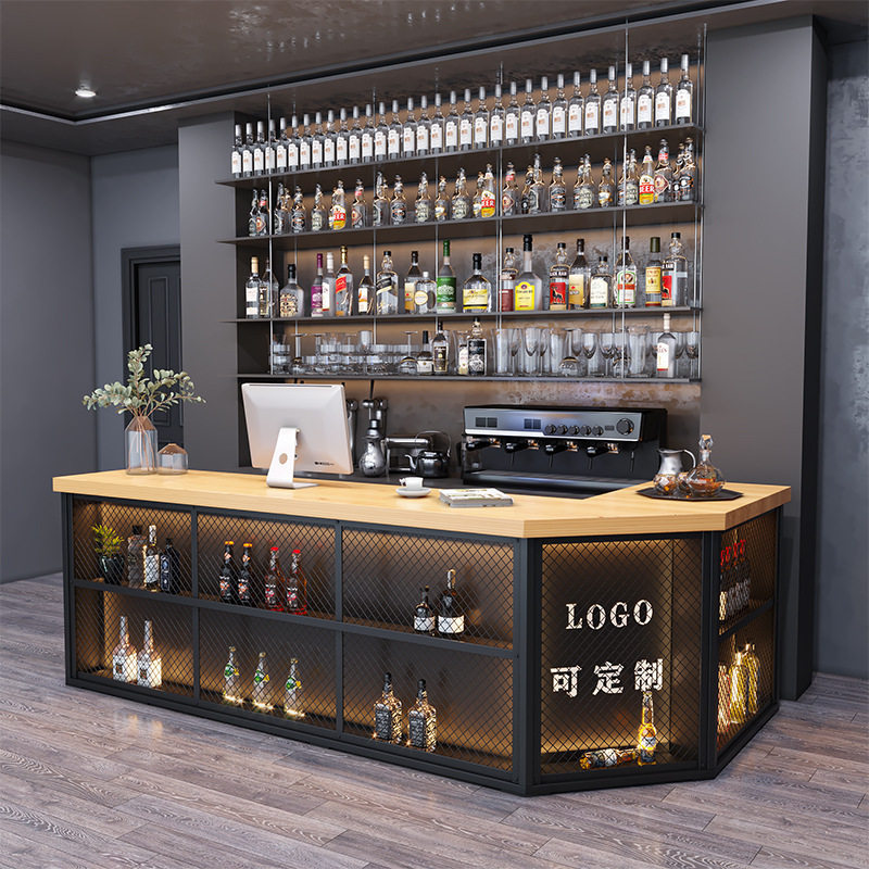 工业风酒吧铁艺收银台餐厅奶茶店复古转角吧台酒店接待前台柜台