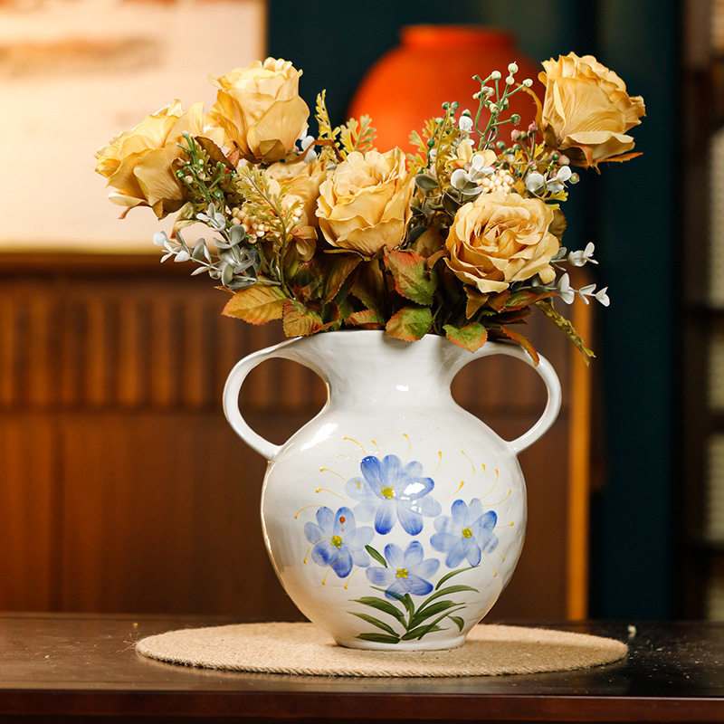 景德手工陶瓷花瓶手工家居花插装饰瓷器手绘牡丹花绿植插花瓶摆件