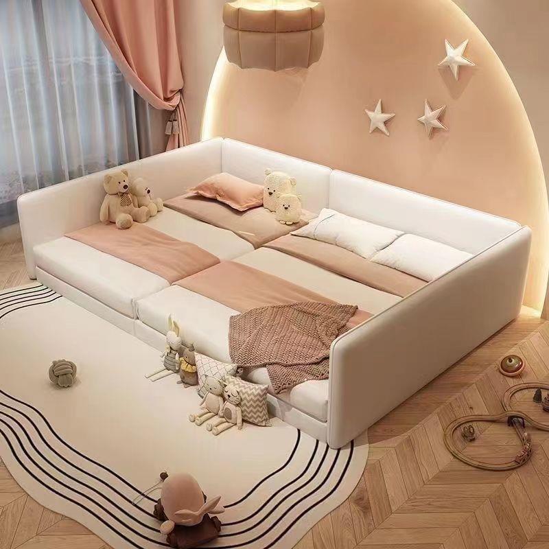 儿童亲子床简约现代拼接床奶油风子母床二胎家庭榻榻米卧室大床