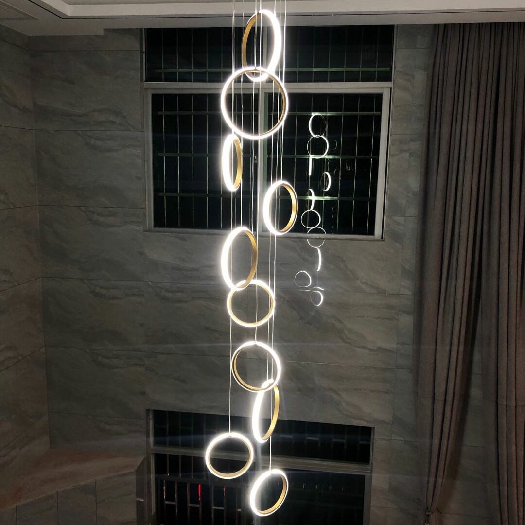 现代简约复式楼中空大厅灯具北欧led走廊loft客厅别墅楼梯长吊灯