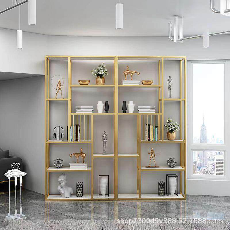 北欧置物架落地铁艺办公室多层隔板博古架隔断书架免安装展示货架