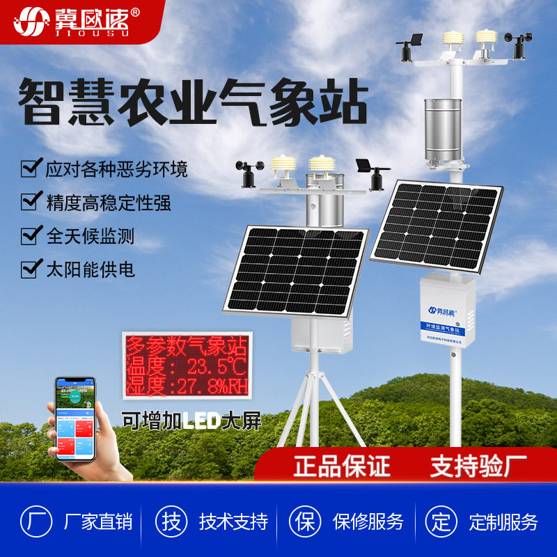 太阳能供电LED实时显示风速雨量多参数PM2.5智能一体式小型气象站