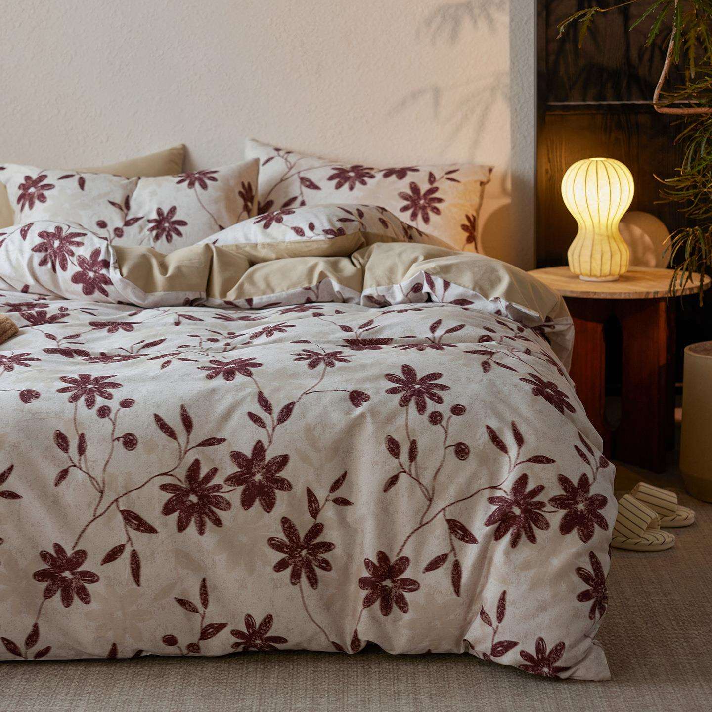 复古美式植物花卉加厚秋冬季保暖全棉四件套纯棉磨毛被套床单床笠