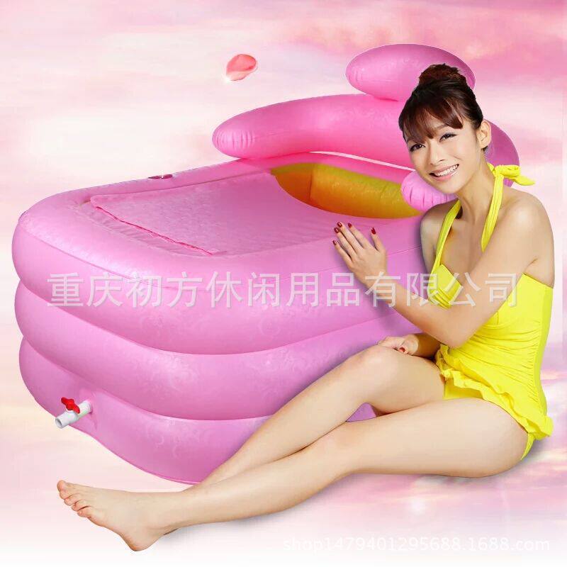 水美颜儿童洗澡折叠盆加厚保温塑料折叠浴桶成人泡澡充气浴缸工厂