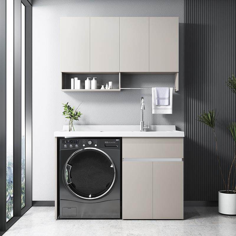 可订滚筒洗衣机带搓板洗衣池台盆一体新品不锈钢阳台洗衣机柜组合