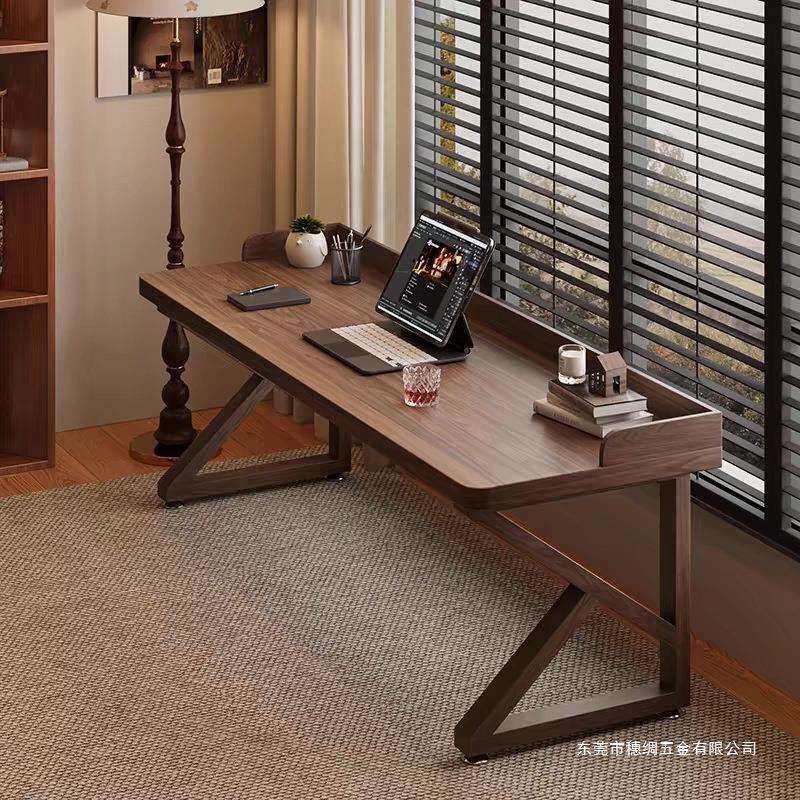 全实木双人书桌加挡板台式电脑桌长条电竟床边桌子家用简约学习桌