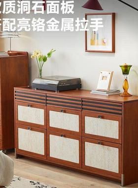 北欧风拼色九斗柜餐边柜靠墙一体卧室抽屉柜子实木斗柜储物收纳柜