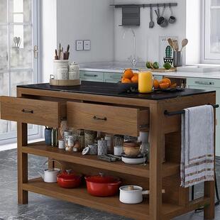 厨房中岛台可移动单独料理台开放式吧桌家用大理石收纳实木餐边柜